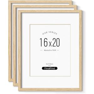 Minimalist 16x20 Frames with Mat for 11x14 Set of 3, Natural Solid Oak Wood 16x20 Frame, Lightweight for Wall Mounting(3 Pack, Oak)