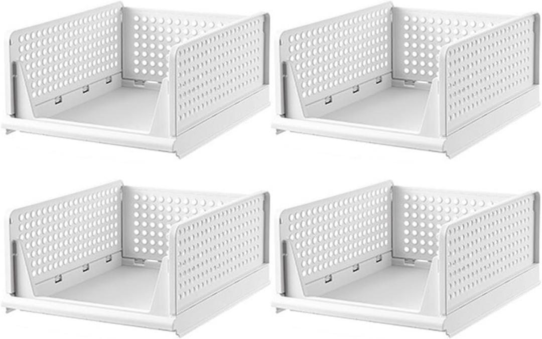 4 Pack Folding Closet Organizers Storage Box,Stackable Storage Bins Closet Drawer Basket Organizers Folding Storage Box for Wardrobe Cupboard Bathroom Office L