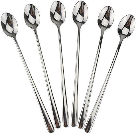 Long Handle Spoon, 9-inch Ice Tea Spoon, DEALIGHT Premium 18/10 Stainless Steel Iced Teaspoon for Mixing, Cocktail Stirring, Tea, Coffee, Milkshake, Cold Drink, Set of 6 (Heavy Duty)