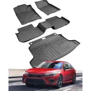 DrCarNow Floor Mats for Honda Civic Hatchback 2026 2025 2024 2023 2022 (Only Hatchback),All Weather Floor Liners TPE Trunk Mats Cargo Liner Full Set for Honda Civic Accessories 2022-2026 Black