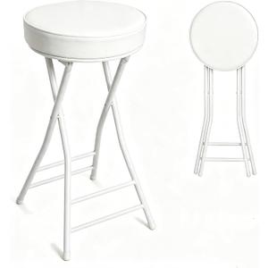 Folding Bar Stool,24 Inch Tall Foldable Stool Chair,Counter Height Cushioned Leather Padded Portable Stools,Heavy Duty Collapsible Stools for Kitchen Island Garden Camping White, 24B*1