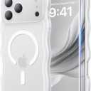 Magnetic for iPhone 17 Pro Max Case, Cute Wavy [Full Camera Protection][Fit for MagSafe] 1X Screen Protector + 1X Wrist Strap, Trendy Matte Women Girly Case for iPhone 17 Pro Max 6.9", Frosted White