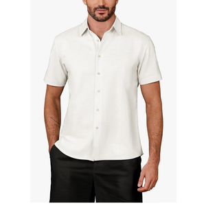 Kallspin Men's Linen Blend Button Down Shirt Short Sleeve Casual Lightweight Summer Beach Vacation Shirt M