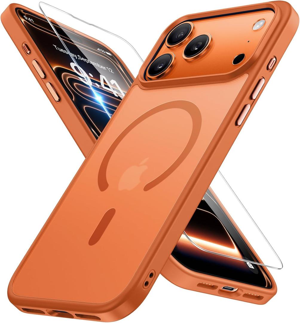 Miracase Magnetic for iPhone 17 Pro Case 6.3" with Screen Protector, [Compatible with MagSafe] Military-Grade Protection, Anti-Fingerprint, Slim Thin Phone Case for 17 Pro Cover, Orange