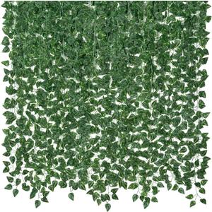 CQURE 48 Pcs 336Ft Artificial Ivy Fake Vines,Ivy Garland Greenery Garland Fake Hanging Plants Vines Green Leaves for Bedroom Wedding Garden Wall Room Decor