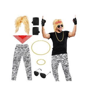 Mepase 5 Pcs 80s Costumes for Men Rock Costume Rocker Pants Wig Gloves Set Men's 80s Outfit for 1980s Halloween Party
Size M