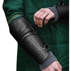 Syktkmx Gauntlet Wristband Medieval Vambrace Arm Cuff Armor Buckled Punk Gothic Faux Leather Costume Bracer (Large, 1-black)