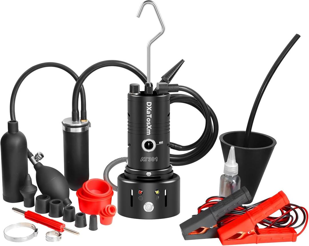 Professional Automotive Smoke Machine Kit - EVAP Fuel Leak Detector & Vacuum/Smoke Leak Tester for 12V Car, Truck, Engine Diagnostics with Adapters, Hoses & Case