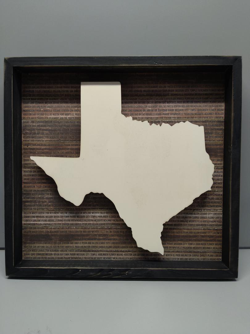 Texas Wood Sign - 16.5" X 15.5” State Map Silhouette Wooden Wall Art - Rustic State Pride Gift and Home Decor From Cranberry Collective