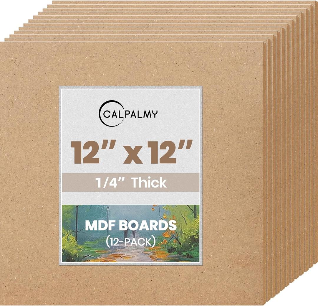 CALPALMY 12-Pack MDF Board 1/4 Inch Thick 12" x 12" Unfinished Wood Panels, 6mm Thick Medium Density Fiberboard Wood Boards for Crafts, Painting, Carpentry, Engraving, Interior Design, and More