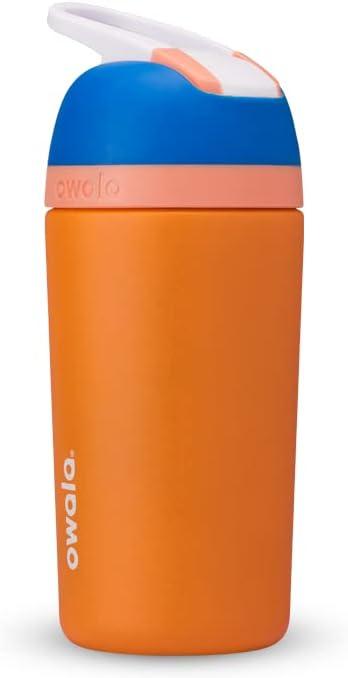 Owala Kids Flip Insulation Stainless Steel Water Bottle with Straw, Locking Lid Water Bottle, Kids Water Bottle, Great for Travel, 14 Oz, Orange and Blue (Blue Citrus)