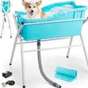 Dog Bath Tub, Portable Dog Washing Bathing Station, Elevated Foldable Dog Bath for Shower and Grooming, 3 Adjustable Height Pet Tub for Small and Medium Size Dogs, Indoor and Outdoor (Blue)