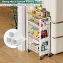 Utility Slim Storage Cart, 4-Tier Narrow Bathroom Organizers and Storage Cart, Narrow Metal Kitchen Laundry Room Organization Shelf with Wood Top, Slim Rolling Carts with Wheels for Small Space (Top: 9.1 | Max Width: 10.3, Light White)