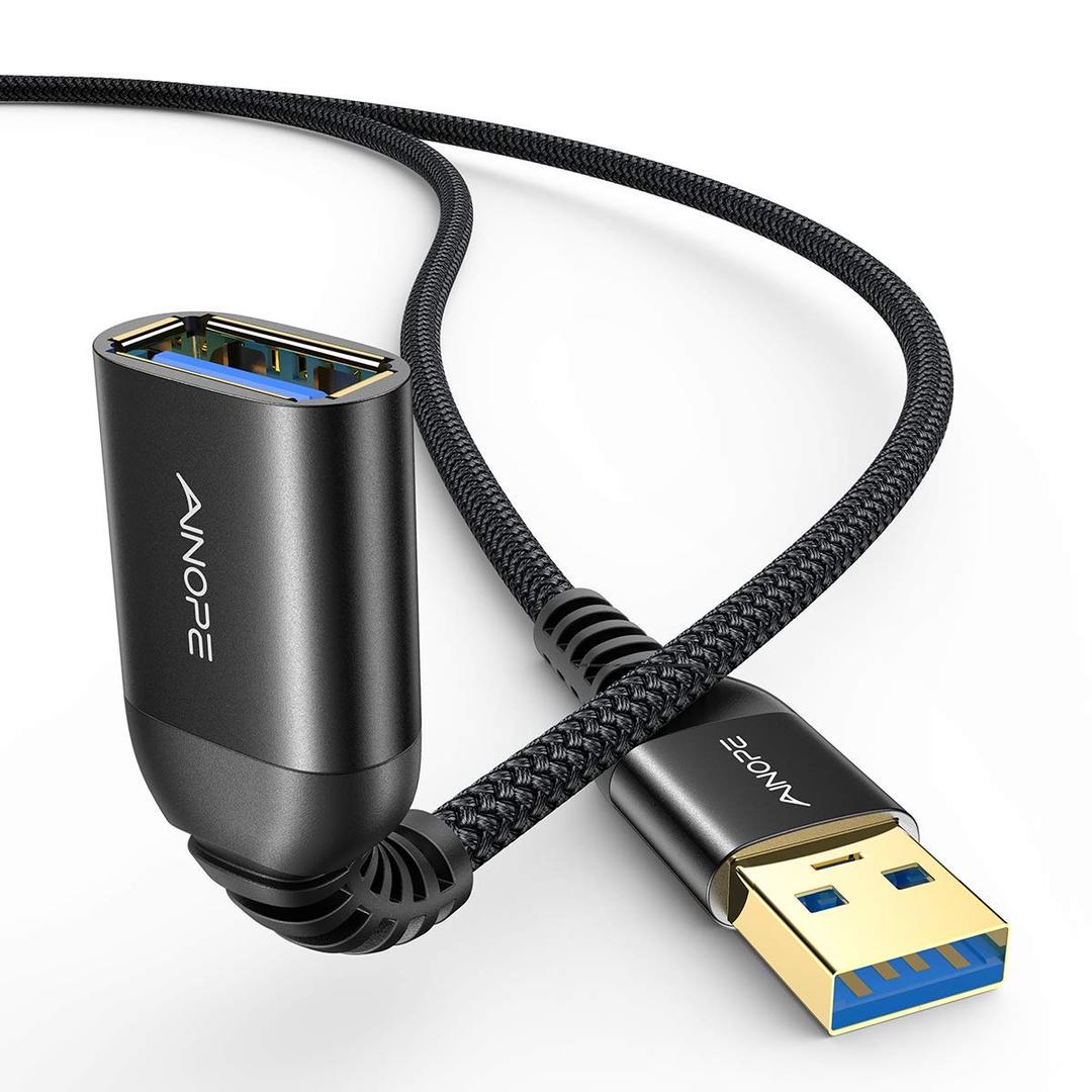 AINOPE 2 Pack USB Extensions Cable High Speed USB 3.0 Extension Cord Type A Male to Female Sturdy Braided Material Fast Data Transfer Compatible with USB Keyboard,Mouse,Flash Drive,Black,6.6FT+6.6FT