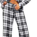 Ekouaer Womens Pajama Sets Button Down Pjs Sets Soft Long Sleeve Sleepwear Button Up Loungewear with Pockets, S-XXL (Black and Grey Plaid)