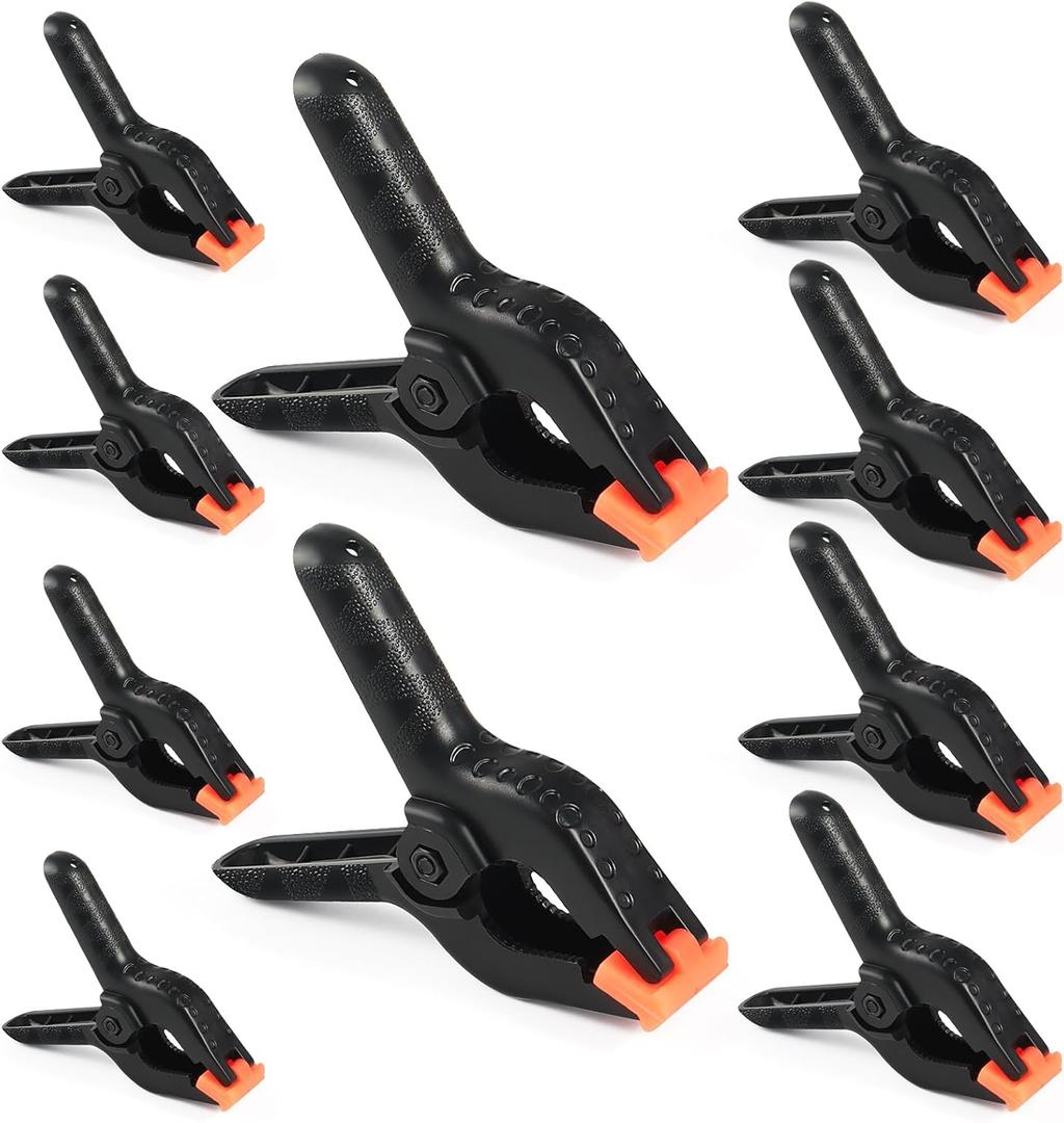 RELBRO Spring Clamps, Assorted Sizes Plastic Clips for Woodworking Balloon Arch Backdrop Craft Projects, Heavy Duty, 6 Inch, 4.5 Inch, 3.5 Inch, Black, 10 Pcs