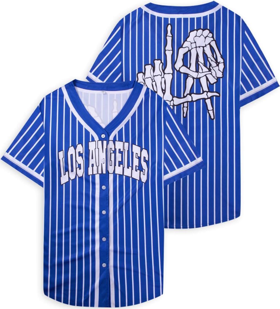 Baseball Jersey for Women Baseball Shirt: Baseball Graphic Button Down Plain Tshirts Sports Active V Neck Tee Tops (Blue, L)