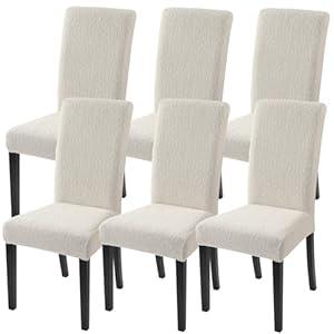 SearchI Jacquard Dining Room Chair Covers Set of 6, Stretch Kitchen Chair Covers Washable Parsons Chair Slipcover Removable Dining Chair Protectors for Hotel,CeremonyBeige Floral Texture