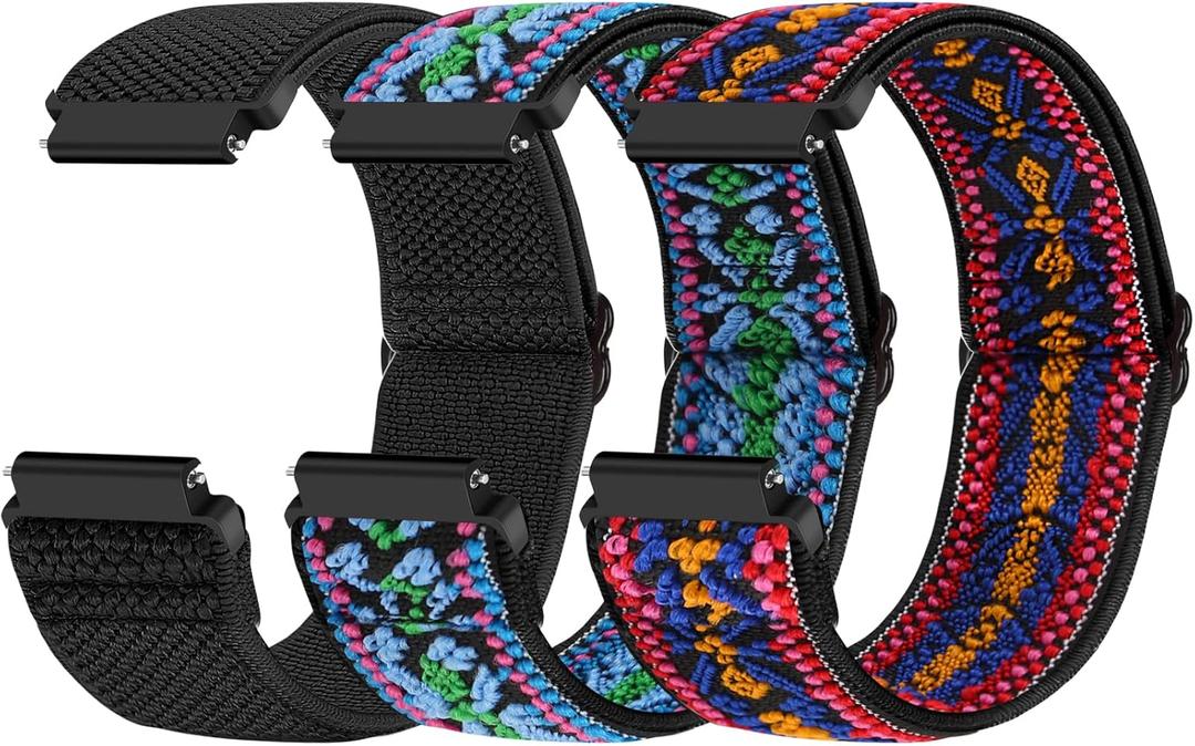 Compatible with 16mm 18mm 19mm 20mm 22mm 24mm Watch Bands Quick Release Replacement Wristband,Adjustable Stretchy Nylon Solo Loop Straps Fabric Braided Sport Elastic Bands for Men Women (Black+Bohemian Blue+Bohemian Red)