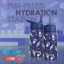 FAHRMOSIS 14 OZ Kids Water Bottle with Straw & 2 Lids (Flip & Spout) Leak Proof Metal Insulated Stainless Steel Reusable Tumbler for School & Sports Water Bottle - Black (Space)