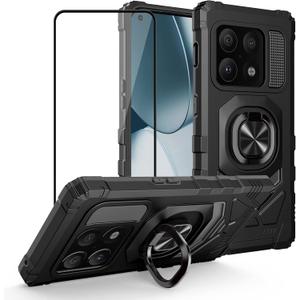 Ailiber Compatible with OnePlus 10 Pro Case, 1+ 10 Pro Case with Screen Protector, Ring Kickstand for Magnetic Car Mount, Heavy Duty Shockproof Protective Rugged Phone Cover for One Plus 10 Pro-Black