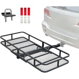 Hitch Rack Cargo Carrier for Car - Metal Luggage Storage Basket for Truck RV ATV Vehicle - Tow Hitch Mount Racks Rear Carriers with 2 in Receiver - 60x24X6 Utility Folding Trailer Travel Platform