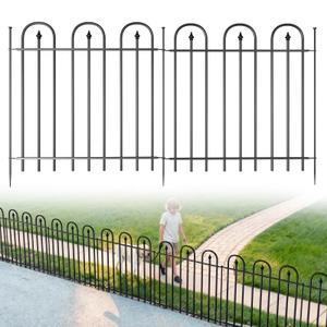 BOWDIMS Garden Fence Animal Barrier - 10 Panels, 32 in(H) x 24 ft(L) No Dig Garden Fence, Arched Decorative Garden Fence Border with Ground Stakes, Rustproof Metal Fencing for Yard Patio Dog Rabbit