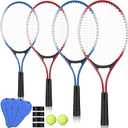 4 Pack Tennis Rackets Recreational 21 Inch Lightweight Tennis Racket Bulk with Balls Overgrips Carry Bag for Training Beginners