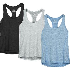icyzone Women's Racerback Workout Athletic Running Tank Tops (Pack of 3) (Large, Black/Granite/Blue)