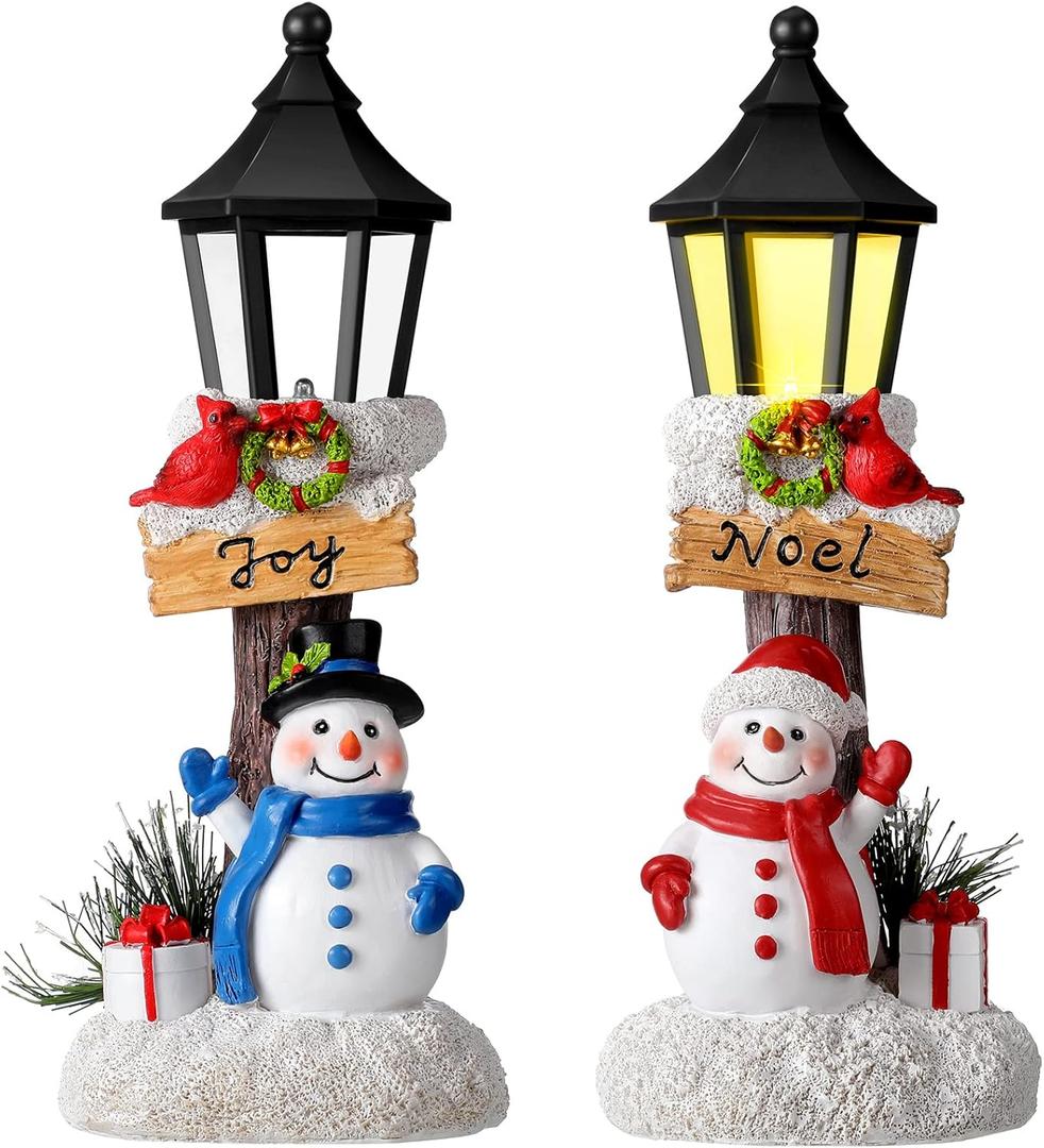 Karenhi 2 Pack Lighted Christmas Table Decorations Christmas Snowman Figurines Decoration Indoor Snowman Centerpieces Tabletop Table Decor for Xmas Holiday Winter Festive Home Party Ornament