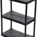 Home Basics Tiered Plastic Shelf, Black | Organize a Garage, Basement or Laundry Room | Easy to Clean | Sturdy Storage Solution (37" 3 Tier Plastic Shelf)