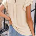 Dokotoo Summer Tops for Women 2026 Casual Round Neck Ruffle Cap Sleeve Blouse Shirts Solid Color Tunic Tops (Beige, S)