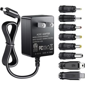 SoulBay 5V 2A Power Supply Adapter 10W AC100-240V to DC 5 Volt 2Amp Versatile Charger Cord with 8 Plugs for USB Hub TV Box Tablet Camera Speaker GPS Webcam Router and More 5vdc Electronics, 5FT