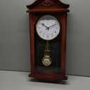 Clockswise Large Vintage Grandfather Wood- Looking Plastic Pendulum Wall Clock for Living Room, Kitchen, or Dining Room, Large Brown (23.7 Inch Height)