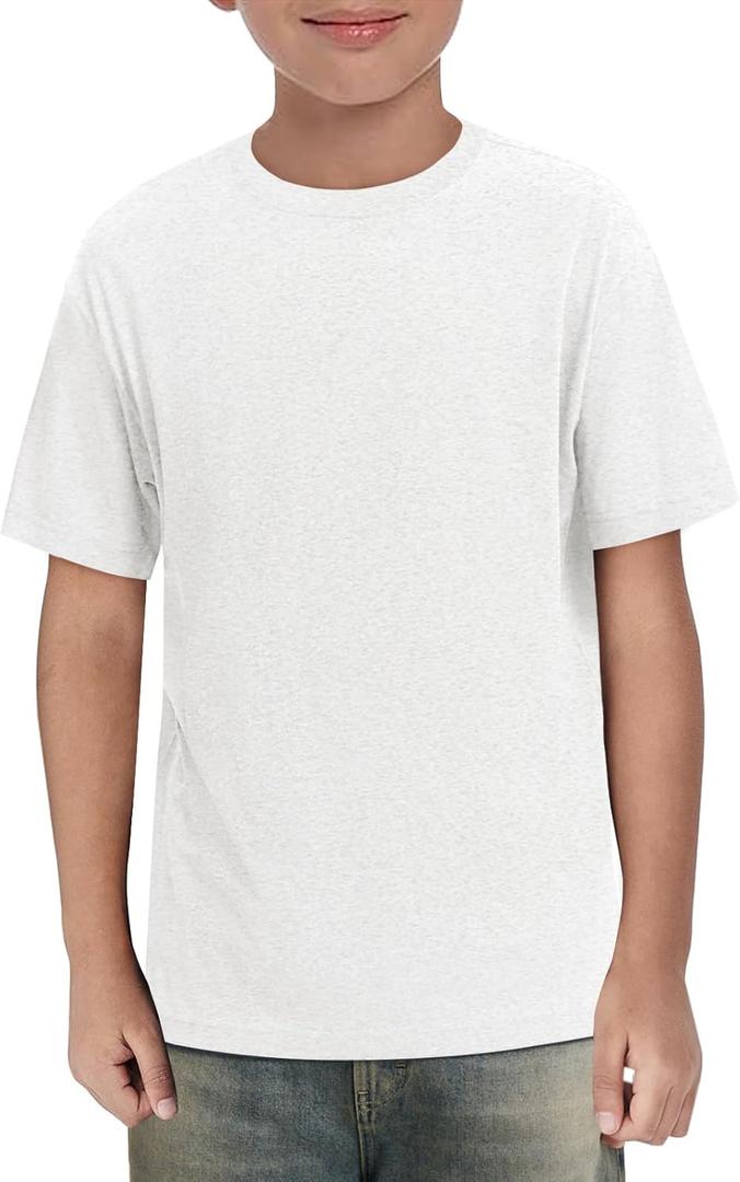 Haloumoning Boys Short Sleeve Shirts Kids Summer Crewneck T-Shirts Casual Tops Tees (White, 150)