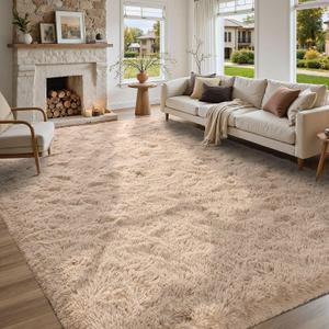 5x8 Living Room Rugs Fluffy Neutral Beige Area Rug,Modern Plush Non-Slip Soft Bedroom Shag Carpet for Book Room Office,Coffee Stain Resistant