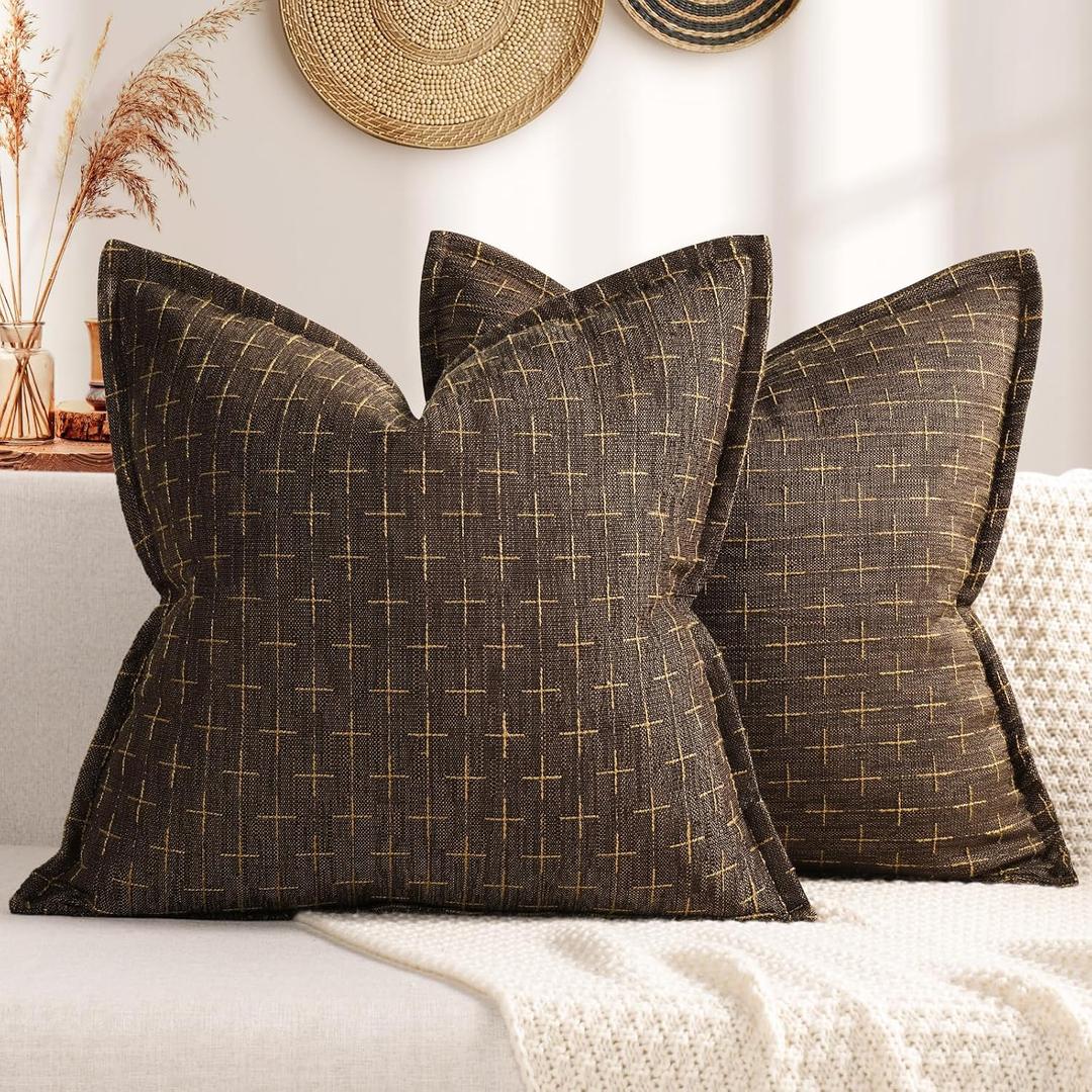 ZWJD Pillow Covers 18x18 Set of 2 Soft Polyester Textured Pillow Covers with Stylish Flange Edge Cozy Farmhouse Throw Pillows for Couch Bed Sofa Living Room