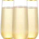N9R 12PCS Plastic Champagne Flutes, 9 oz Stemless Disposable Gold Rim Toasting Glasses, Crystal Clear Cocktail Cups Drinkware Shatterproof Ideal for Party Wedding Birthday, 12 Count