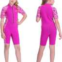 Goldfin Kids Wetsuit for Girls Boys, 2mm 3mm Toddler Shorty Neoprene Front Zip Wet Suits Keep Warm for Water Sports Surfing Snorkeling Swimming (10, 1.Girls - Butterfly)