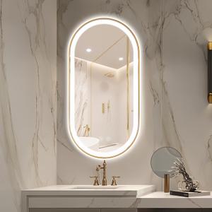 Oval LED Bathroom Mirror, Backlit + Front Lit Vanity Mirror Gold Frame
