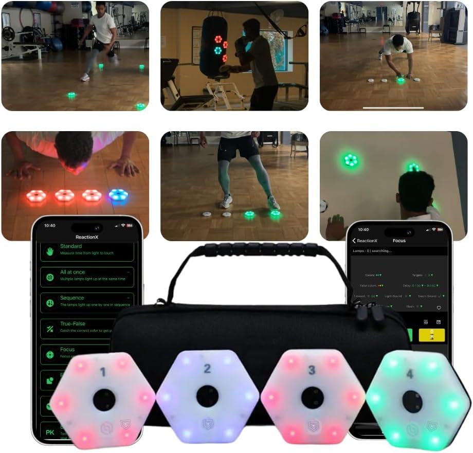 Sports Reaction Agility Lights Training Kit Improves Reaction Time & Agility for Athletes, Physical Therapists & Fitness Trainers Sports. (4 Pods Reaction Lights)