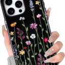 BITOBE Case for iPhone 16 Pro [Compatible with MagSafe] Floral Flowers Design Bold Protective Phone Cover Magnetic Cute Trendy Case for Women Girls - Black Floral
