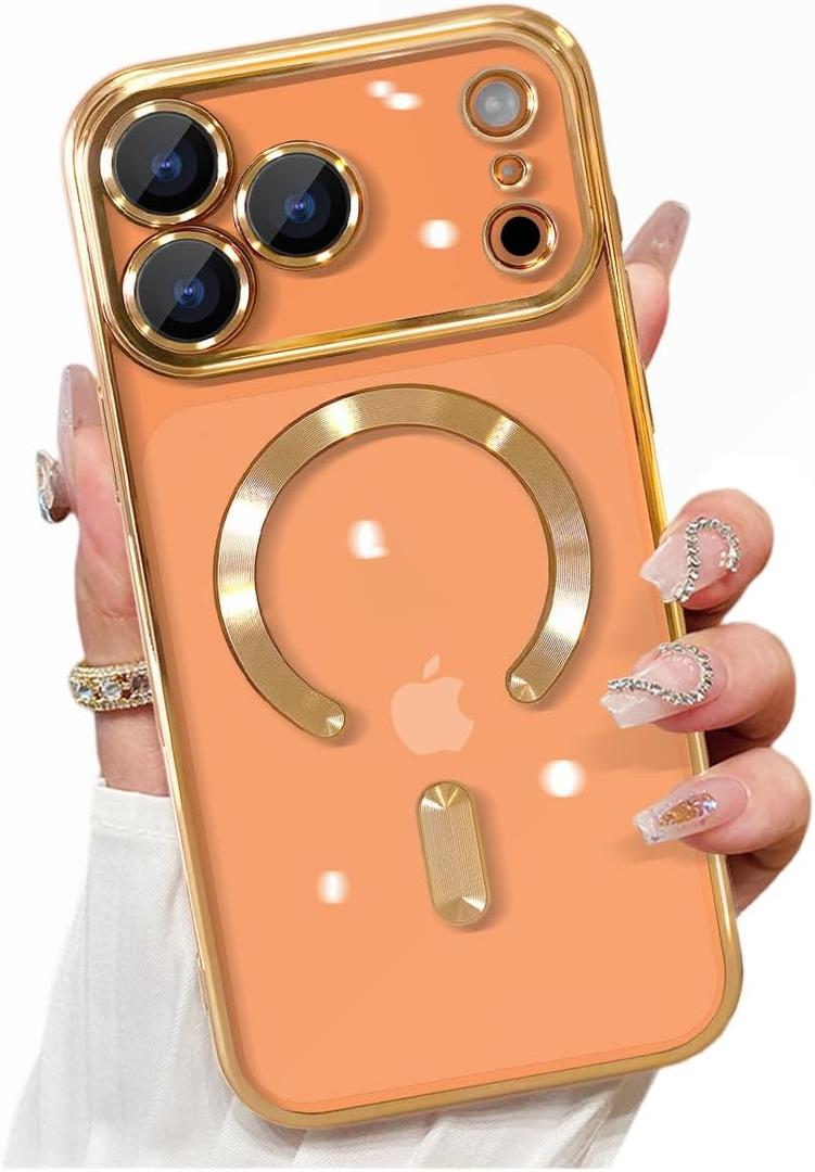 Magnetic for iPhone 17 Pro Max Case Clear, Compatible with MagSafe, Built-in Camera Lens Protector, Soft Slim Phone Case Cover for iPhone 17Pro Max 6.9" - Gold