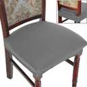 BUYUE Dining Room Chair Covers Set of 6, Easy Installation Stretchy Jacquard Armless Kitchen Chair Seat Protectors, TPU not Mixed, Rear Covered- Grey- 6