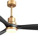 52" Modern Black and Gold Ceiling Fan with Lights and Remote, ETL Listed, 3 Downrods, 3 Wood Blade Gold Black Ceiling Fans, Reversible Quiet DC Motor, 3 Timer for Outdoor Patio Bedroom,52in,Black Gold