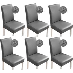Shukii Stretch Dining Chair Covers - Waterproof PU Leather Slipcovers - Universal Chair Protectors for Dining Room, Kitchen, Hotel (Set of 6, Gray) (Grey)