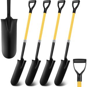 4 Pack Heavy Duty Digging Shovel Long Metal Shovel with Comfortable D Handel, Trenching Digging Spade for Garden Landscaping Construction, Snow Beach Sand(Drain Spade)