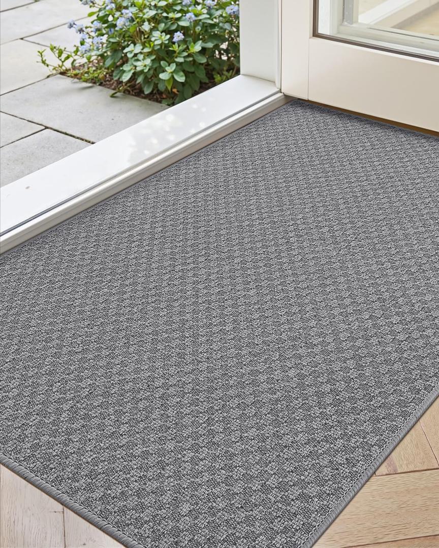 Color&Geometry Thin Front Door Mat Indoor Entrance Non Slip Rubber Backed, 24"x36" Indoor Door Mats for Entryway, Dirt Trapper Doormat, Washable Front Door Rugs, Dark Grey (Rolled-up NO Creases)