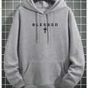 RoseSeek Men's Letter Graphic Hoodies Long Sleeve Drawstring Pullover Sweatshirts Fall Clothes Grey Large