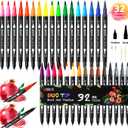 ZSCM 32 Colors Duo Tip Brush Markers Art Pen Set, Artist Fine and Brush Tip Colored Pens, for Adult Coloring Books Christmas Cards Drawing, Note taking Lettering Calligraphy Journaling